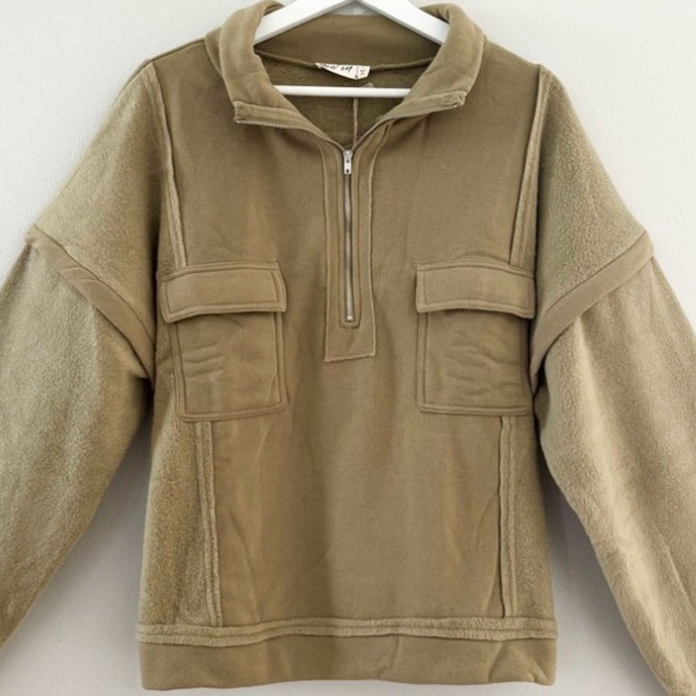 NWT Jacket Sweatshirt Quarter-Zip Henley Large Olive Green - Picture 2 of 11